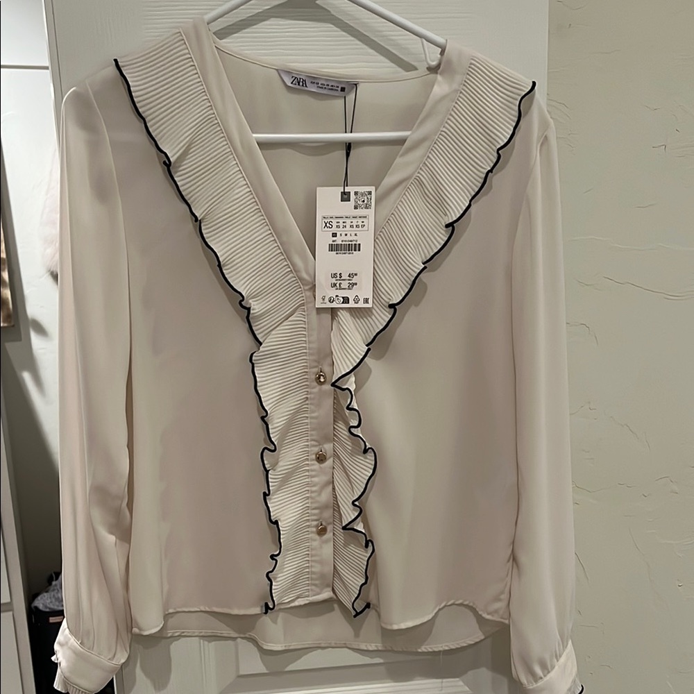 Zara Cream Ruffle Blouse
